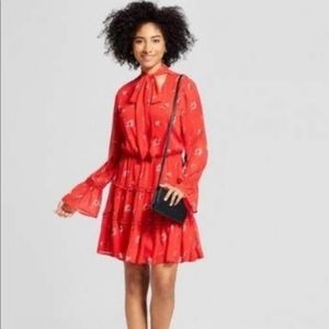 Red floral print dress